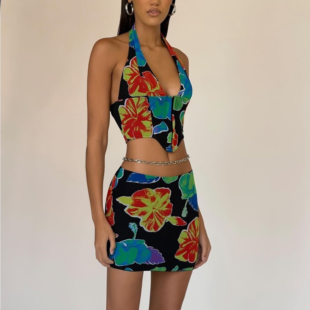 Princess Polly Floral Skirt Set - Black and Multicolor